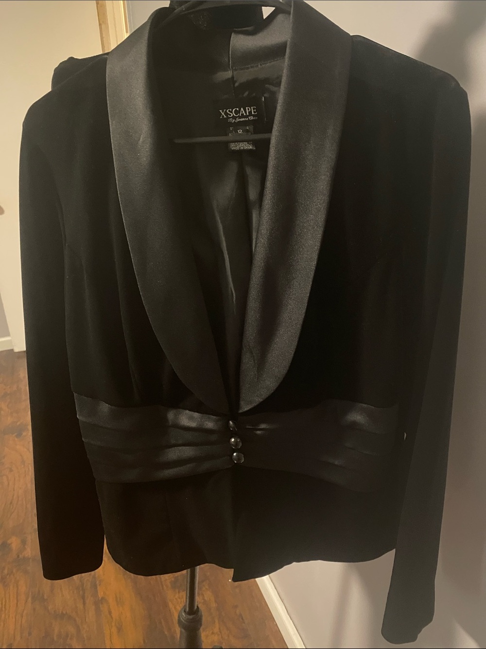 Xscape Black Satin-Trim Evening Blazer